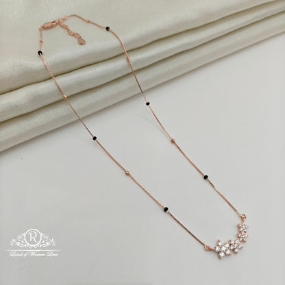 92.5 Silver Rose Gold Polish  Black Beads Chain-RCSS007