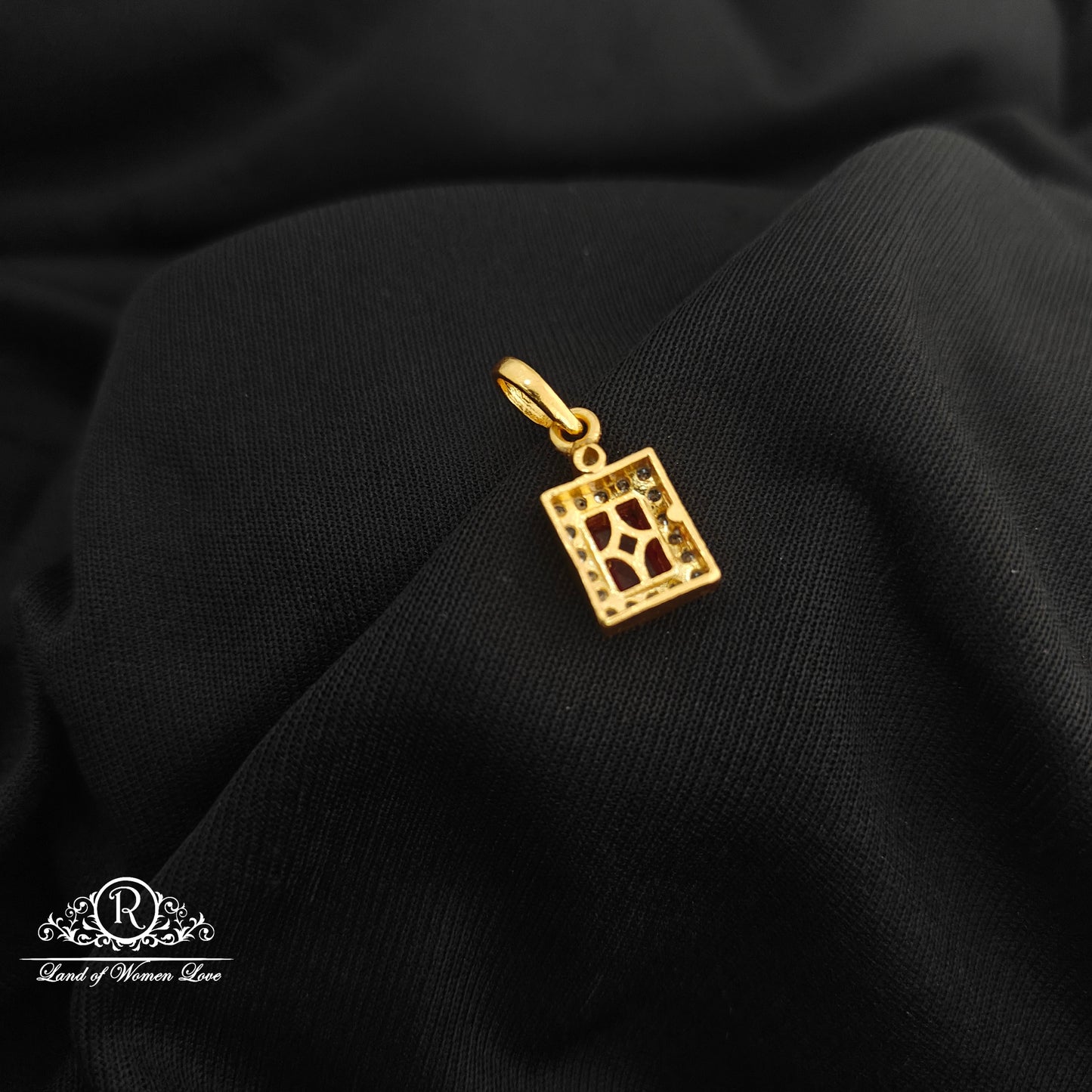 92.5 Silver Ruby rectangular design with gold polish locket-RCR271