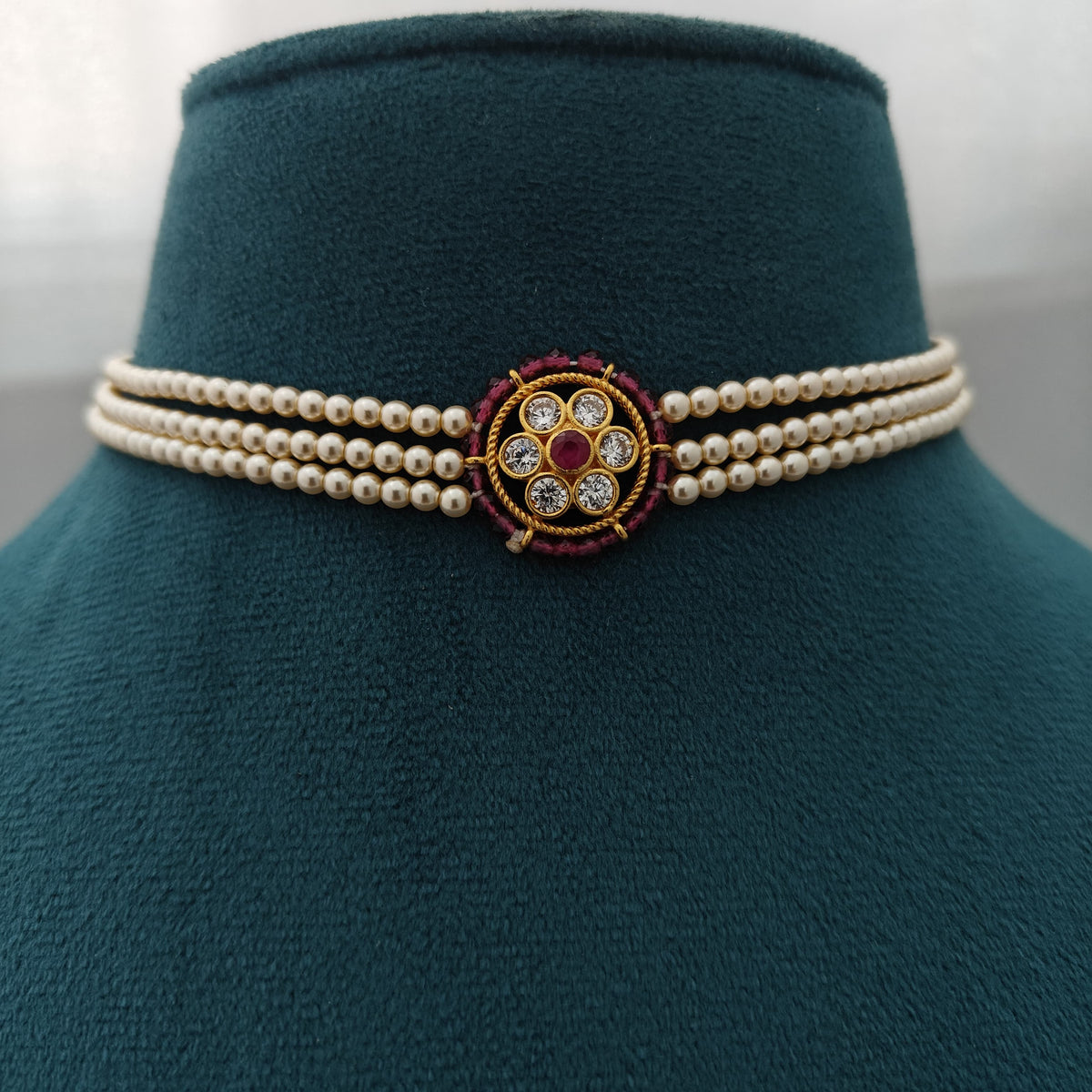 92.5-silver-with-gold-polish-pearl chocker-RCH1355