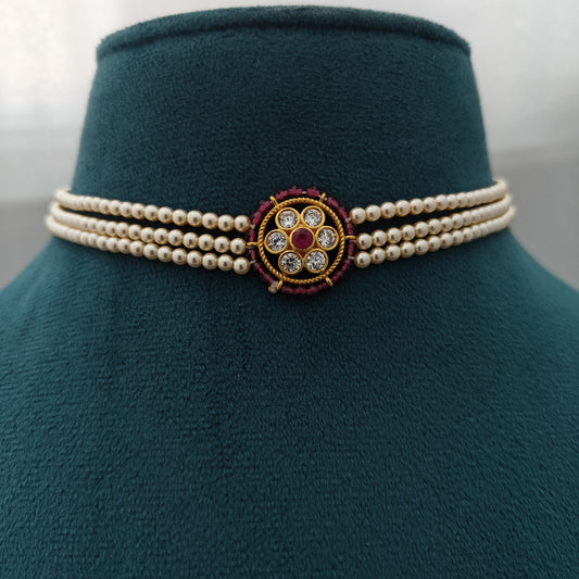 92.5-silver-with-gold-polish-pearl chocker-RCH1355