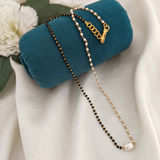 92.5-silver with gold polish black beads chain-RCH1337
