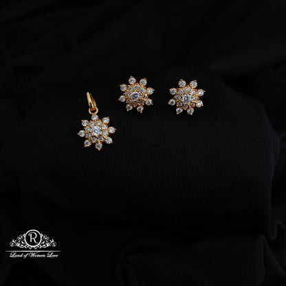 92.5 Silver flower design locket with earrings-RCR248