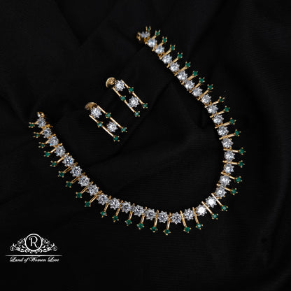 92.5-SILVER DIAMOND FINISHING NECKLACE WITH EARRINGS-RCZ1094