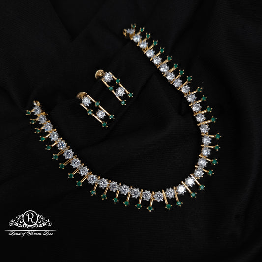 92.5-SILVER DIAMOND FINISHING NECKLACE WITH EARRINGS-RCZ1094