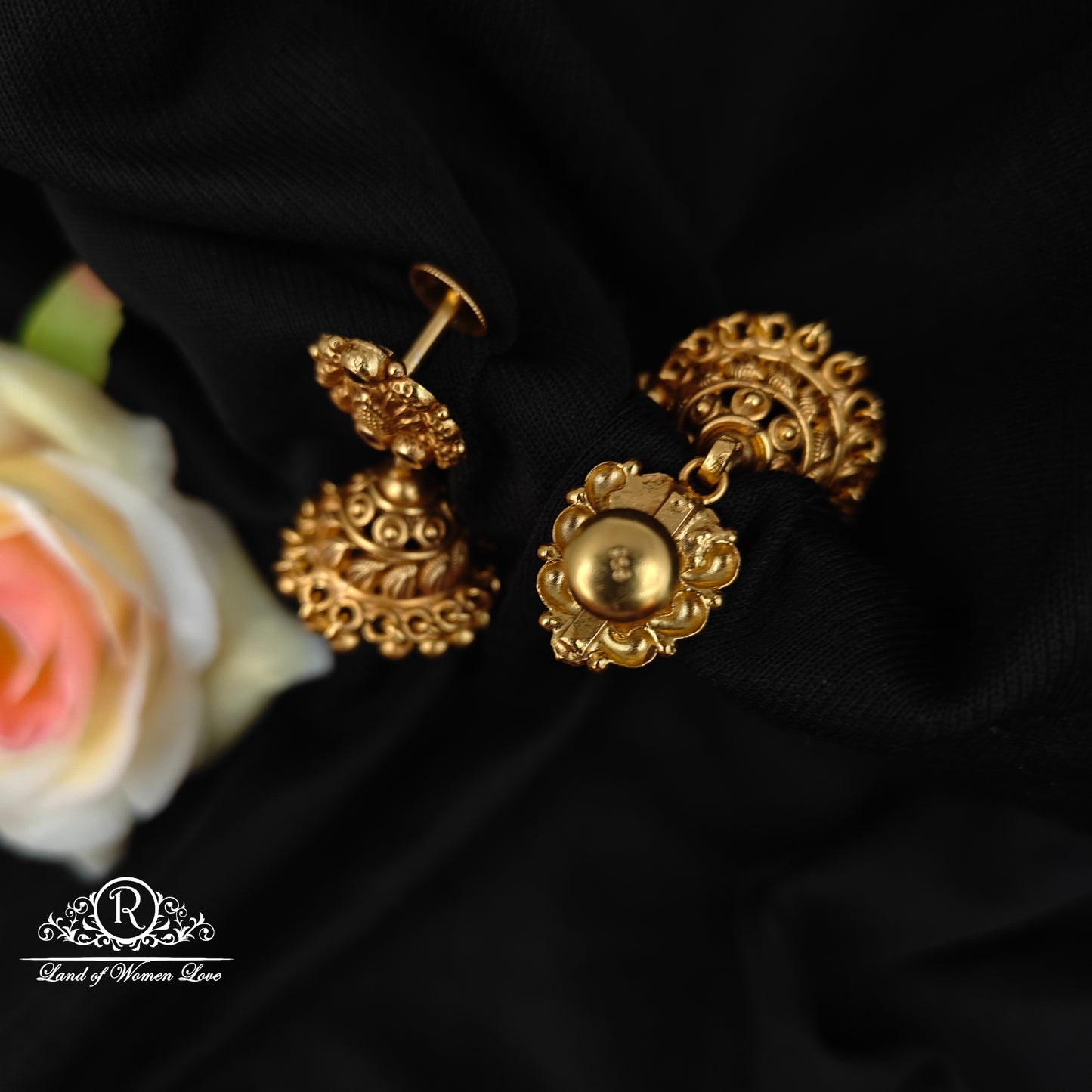 92.5 silver earrings with  nakshi finishing and gold balls hangings-RCP235