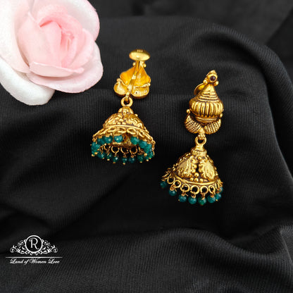 92.5 Silver jumkas with green beads hanging-RCM1608