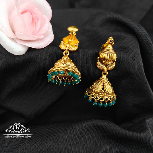 92.5 Silver jumkas with green beads hanging-RCM1608