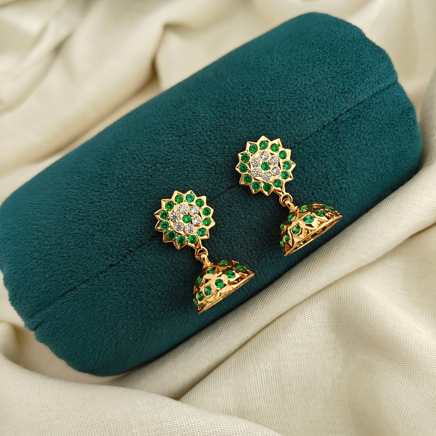 92.5 silver Earrings with hand made jewellery and green stones -RCK348