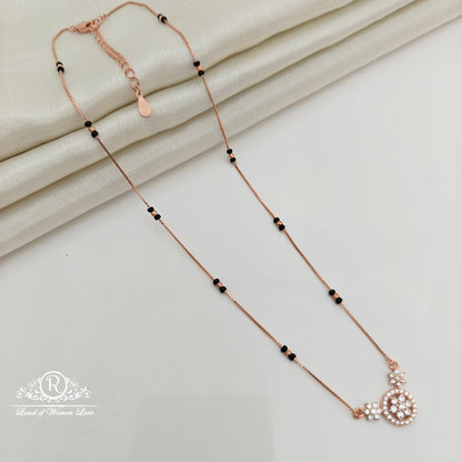 92.5 Silver Rose Gold Polish  Black Beads Chain-RCSS005