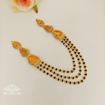 92.5 Silver 3 Lines Black Beads Chain With Side Peacock Desgin Pendants-RCJR1128
