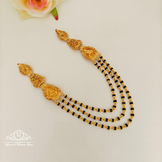 92.5 Silver 3 Lines Black Beads Chain With Side Peacock Desgin Pendants-RCJR1128