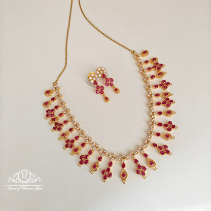 92.5 SILVER RUBY NECKLACE WITH EARRINGS SET-RCP183