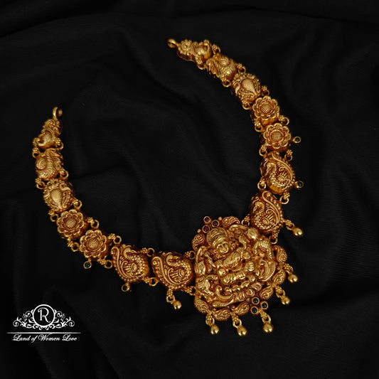 92.5-SILVER LAKSHMI DEVI WITH PEACOCK DESGIN NECKLACE-RCZ958