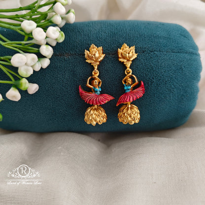 92.5 Ultra premium dancing girl with lotus matif design earrings-RCR172