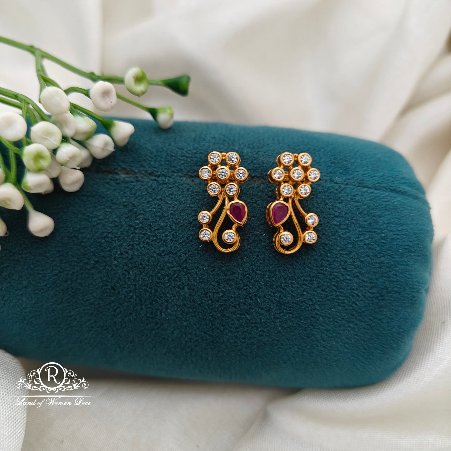 92.5 Silver Small White Stone  Earrings-RCR051
