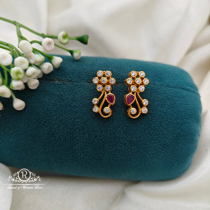 92.5 Silver Small White Stone  Earrings-RCR051