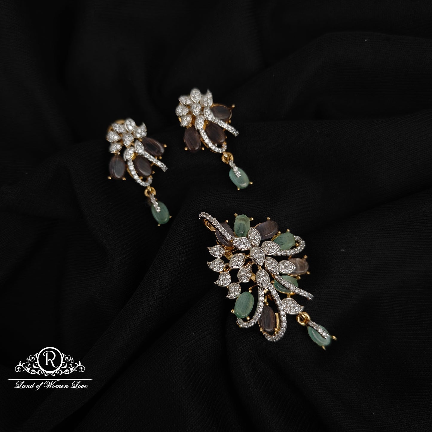 92.5 SILVER FUSHION COLLECTION EARRINGS WITH PENDANT SET-RCM1433