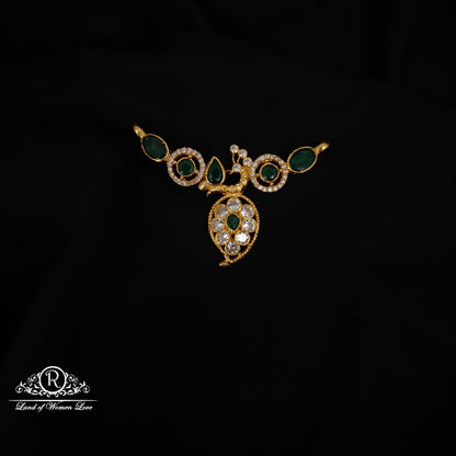 92.5  SILVER PEACOCK DESGIN GREEN BEADS MALA LOCKET -RCM1381