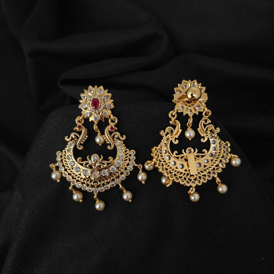 92.5 silver chandbali earrings  with pearls hangings-RCMB052