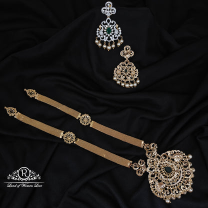 92.5 SILVER DIAMOND FINISHING HARAM WITH EARRINGS-RCHD109