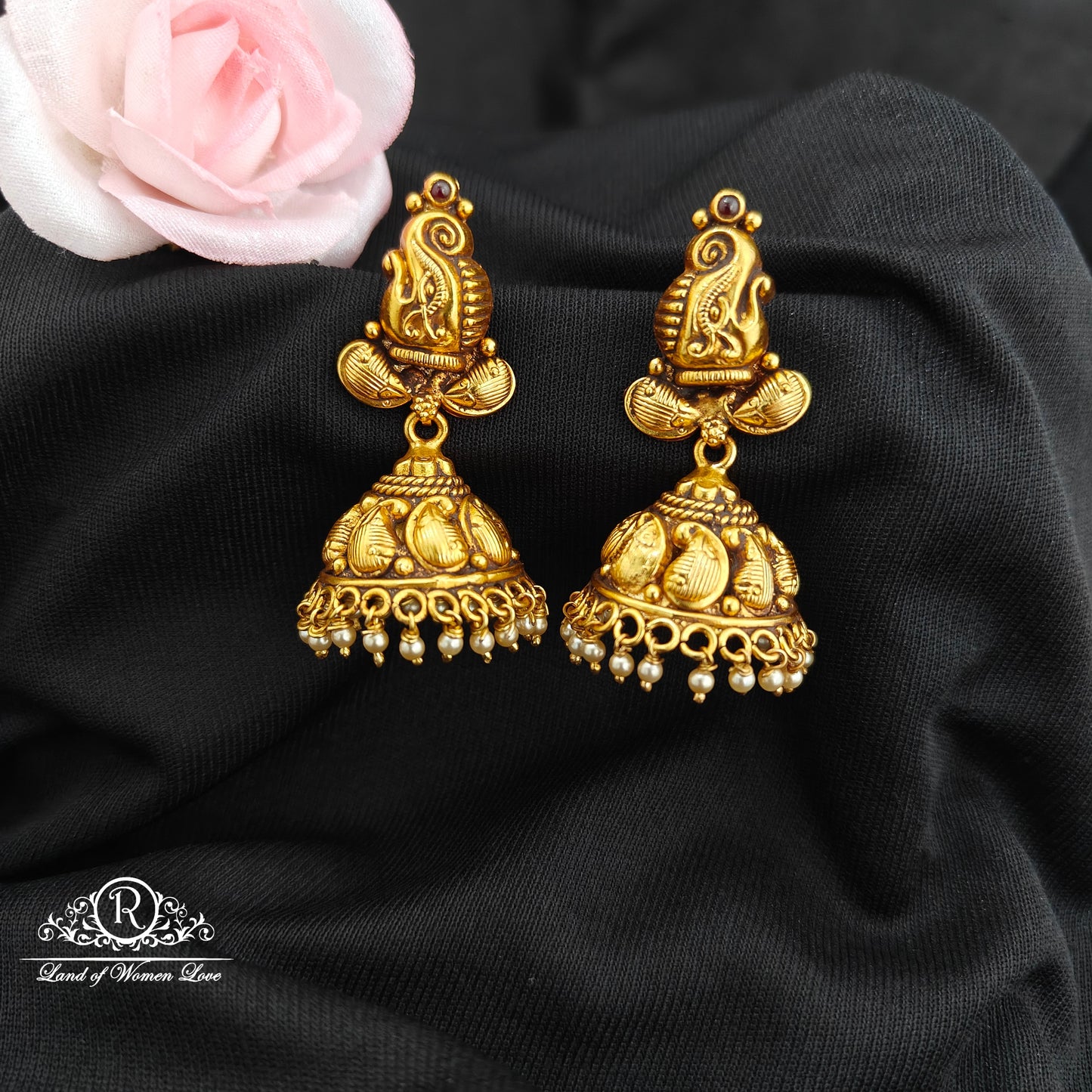 92.5 Silver jumkas with mango design and  pearls hanging-RCM1606
