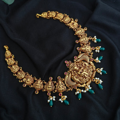 92.5 Silver Lakshmi devi and Peacock Desgin Necklace -RCM1634