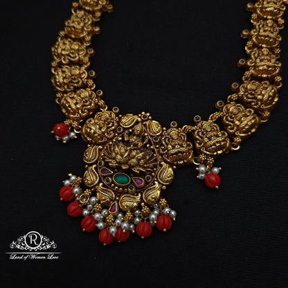 92.5 Silver Nakshi with coral drops Haram-RCCP490