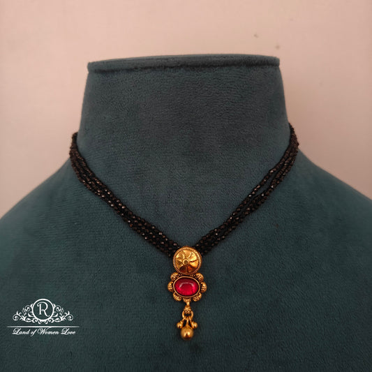 92.5 SILVER BLACK BEADS CHAIN -RCM1164