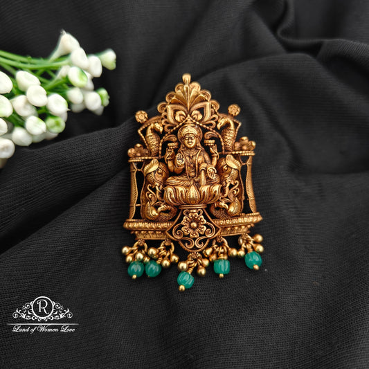 92.5 Silver lakshmidevi and peacock design pendent with beads hangings-RCR104