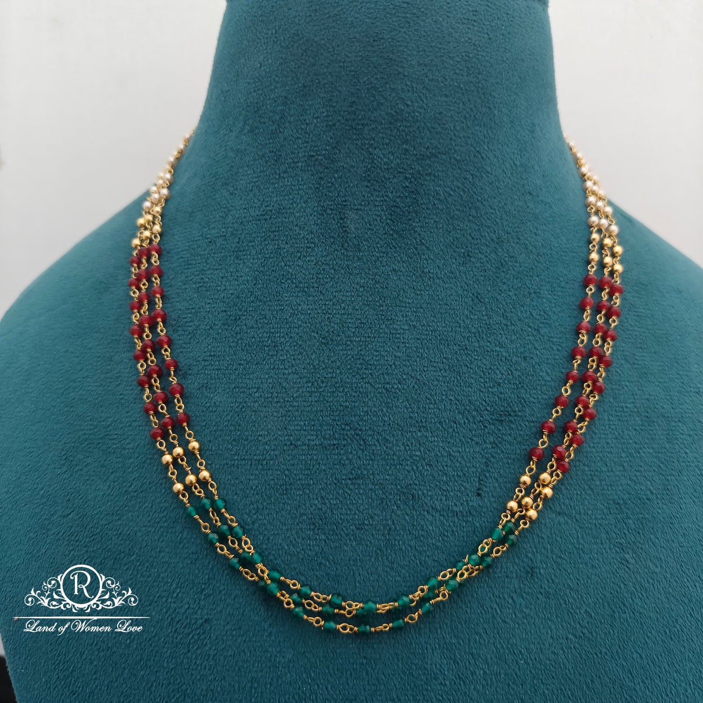 92.5 silver beads chains with  pearls and green and red  beads-RCMJ293