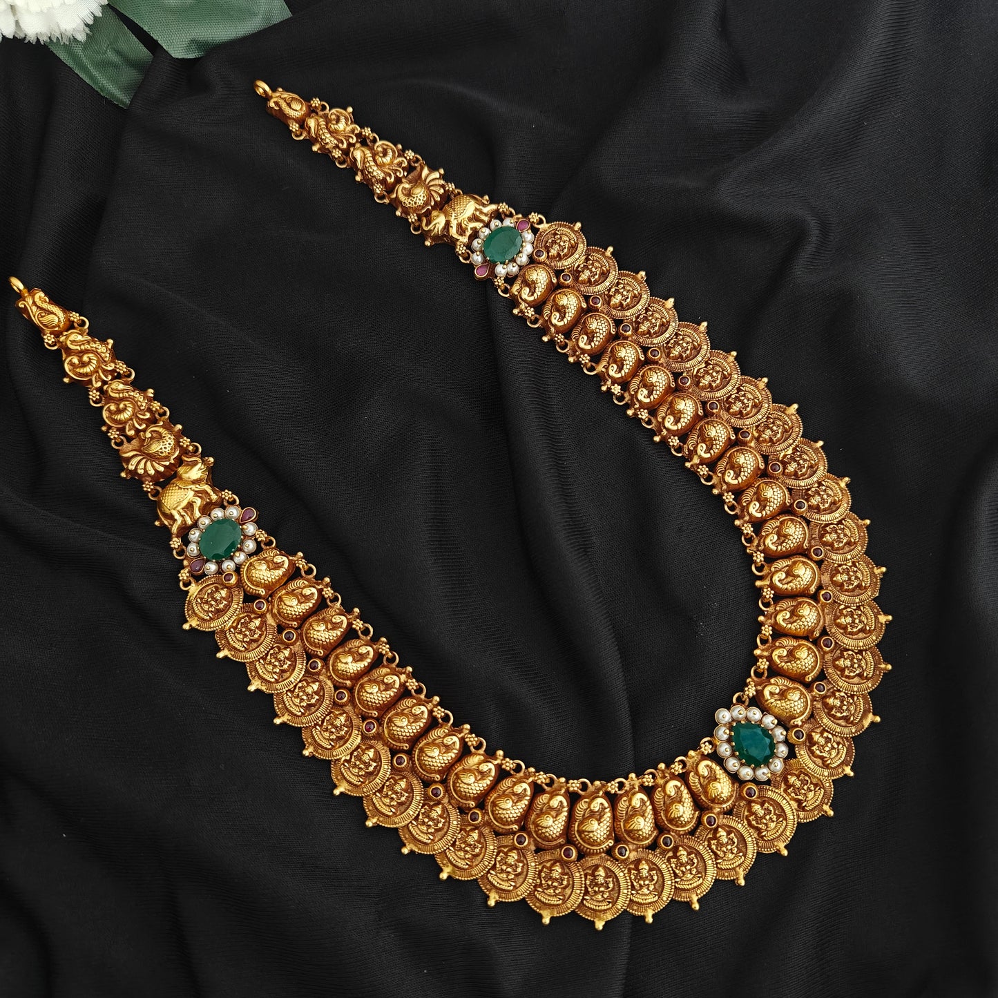 92.5 Siver kasu haram with lakshmi devi and Peacock design -RCM1637