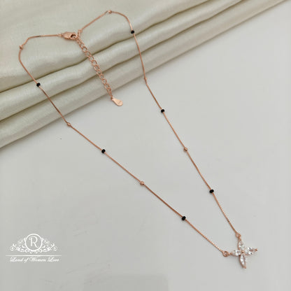92.5 Silver Rose Gold Polish  Black Beads Chain-RCSS004