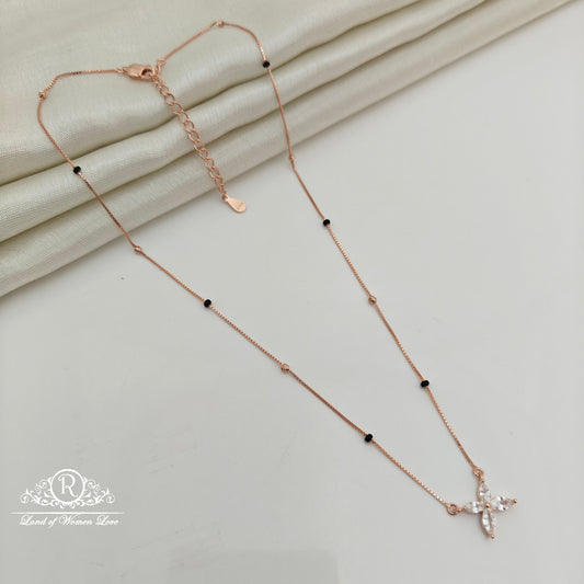 92.5 Silver Rose Gold Polish  Black Beads Chain-RCSS004
