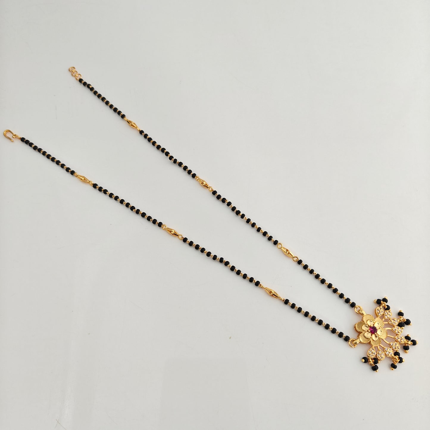 92.5 Silver With Gold Polish Black Beads Chain-RCBH081