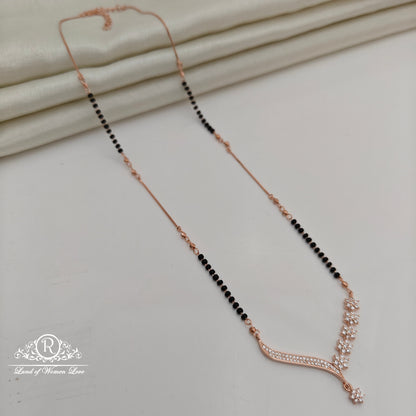 92.5 Silver Rose Gold Polish  Black Beads Chain-RCSS003