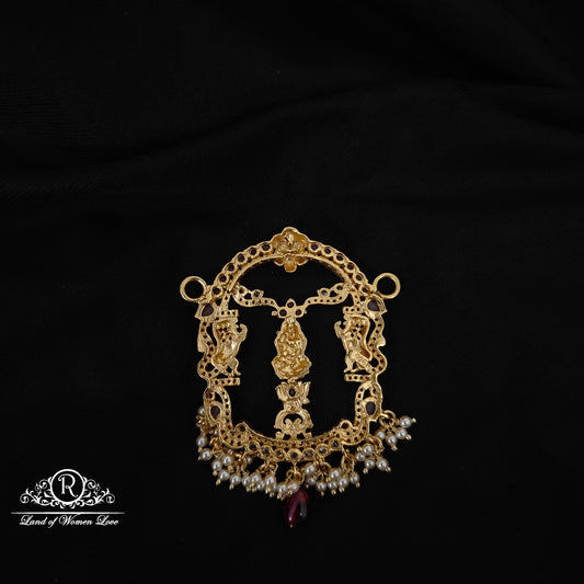 92.5  SILVER LAKSHMI DEVI RUBY STONE MALA LOCKET -RCM1385-1