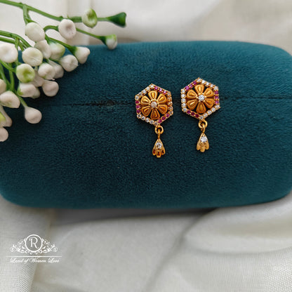 92.5 Silver Small Flower Desgin  Stone  Earrings-RCR057