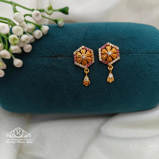 92.5 Silver Small Flower Desgin  Stone  Earrings-RCR057