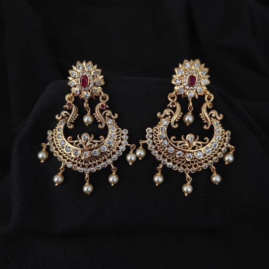 92.5 silver chandbali earrings  with pearls hangings-RCMB052