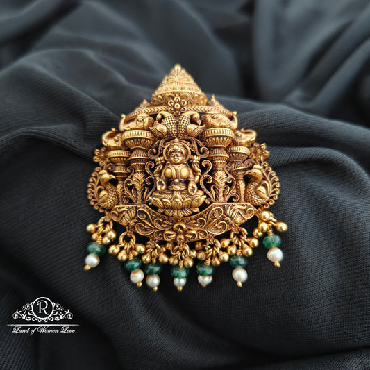 92.5 Silver lakshmidevi and peacock design pendent  with beads hangings-RCR187