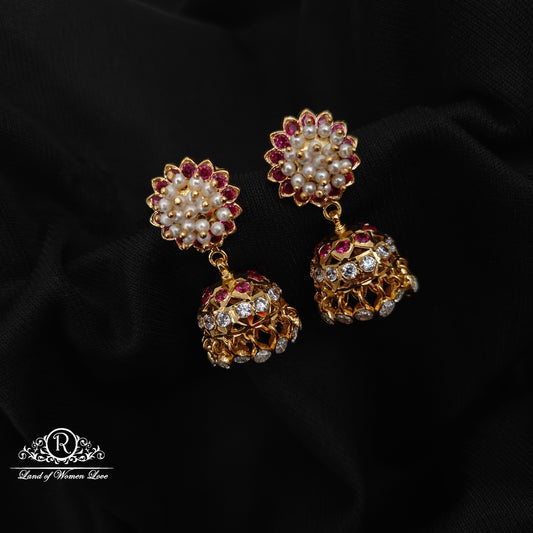92.5 silver simple and Cute ruby earrings with pearls -RCK295-1