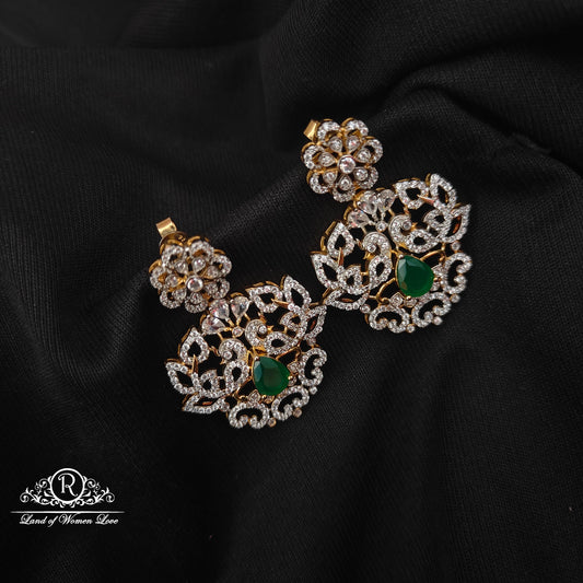 92.5 silver diamond finishing chandbali earrings -RCZ59-1