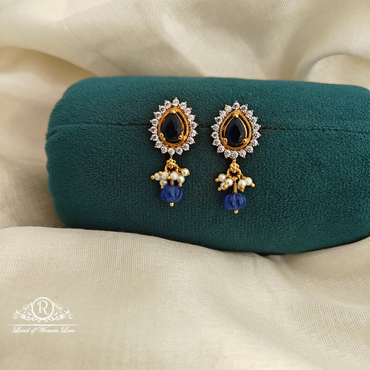 92.5 silver Blue stone diamond finishing  earrings with hanging -RCR215