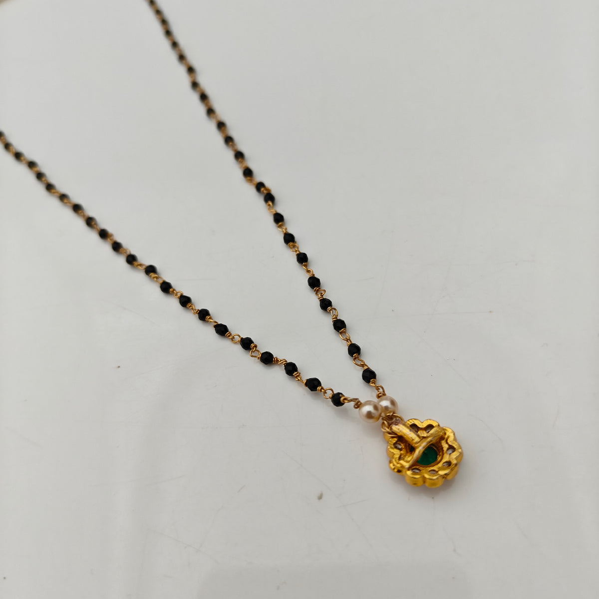 92.5 silver Black Beads with locket -RCH1365