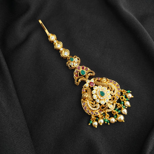 92.5 silver pachi work flower design tikka -RCMB064