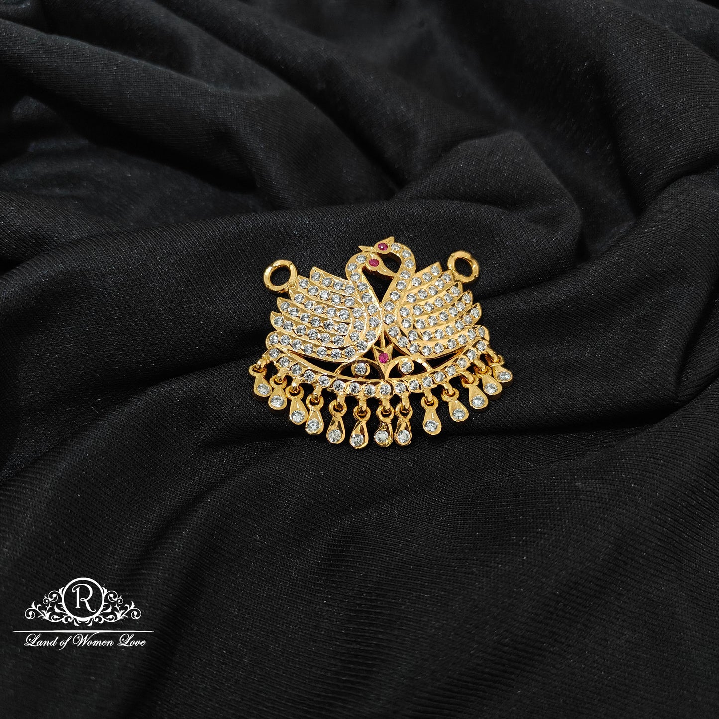 92.5 Silver Vintage handmade swans design mala locket-RCM1593