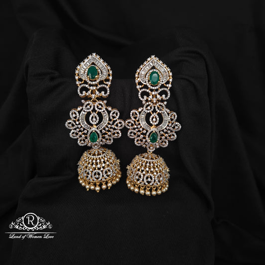 92.5 SILVER DIAMOND FINISHING 3 PC MODEL DETACHABLE EARRINGS JUMKAS-RCZP016