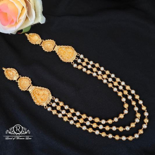 92.5 Silver 3 Lines Pearl Beads Chain With Side Peacock Desgin Pendants-RCJR1137