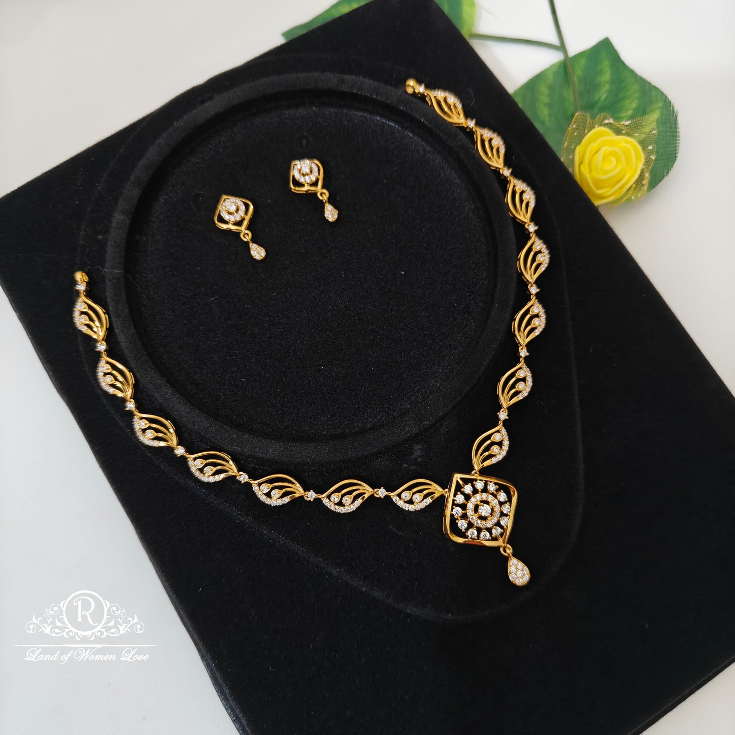 92.5 silver gold polish necklace with earrings set-RCDS0655