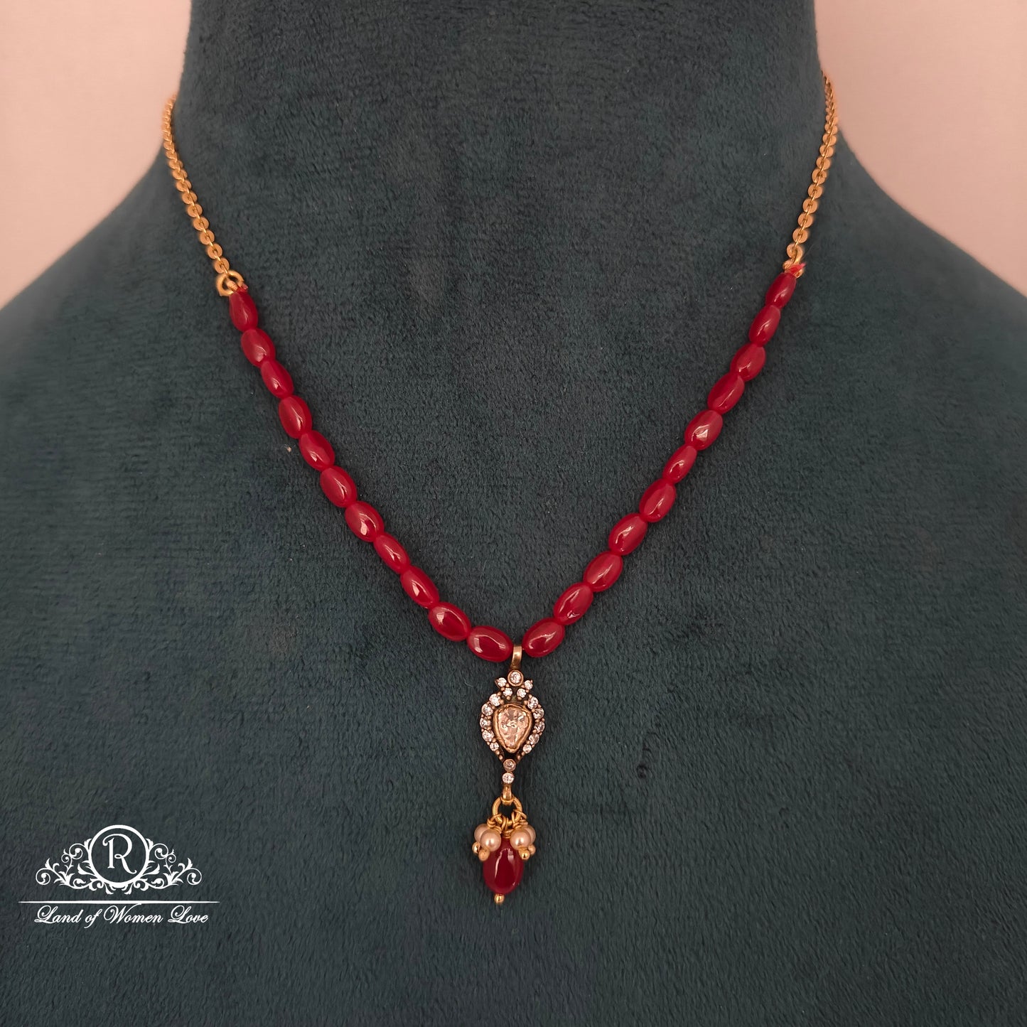 92.5 SILVER BEADS CHAIN WITH MOSSINATE LOCKET -RCH1252